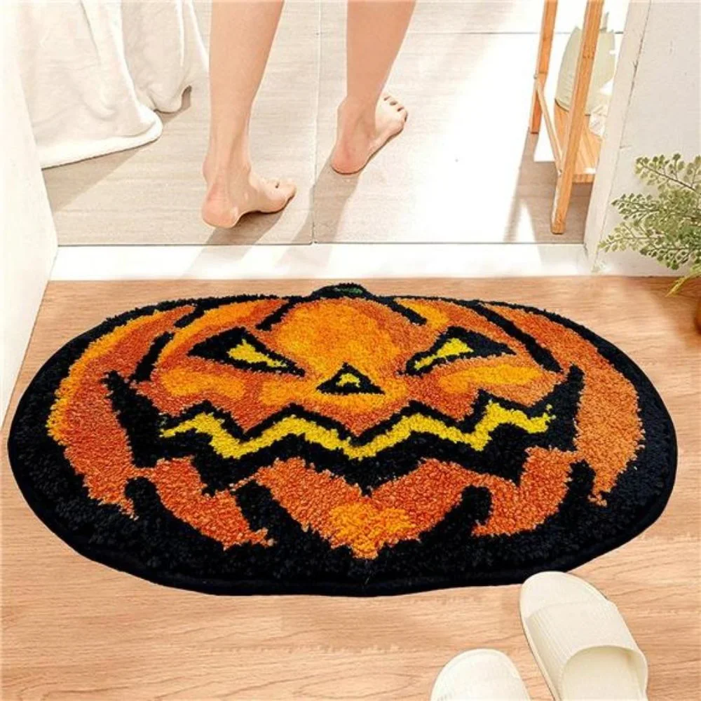 Halloween Decorations Cute Decor Bathroom Rugs, Pumpkin Bath NonSlip Mats